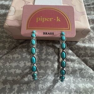 Piper K Brass and Turquoise Dangle Hoops/Earrings